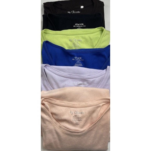 Chico’s Tops - Lot of 6 Knit Tops Chicos 2-Large Green-Blue- Lavender- Black-Brown-Peach